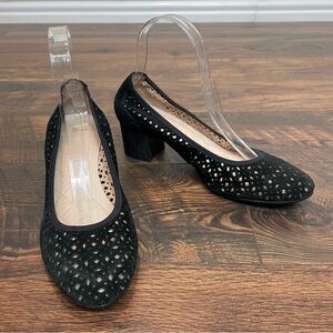 Hispanitas Jovanna Perforated Suede Round Toe Pump  Block Heel Size EU 37.5/US 7